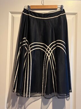 LOFT Black A-Line Skirt with White Arch Trim